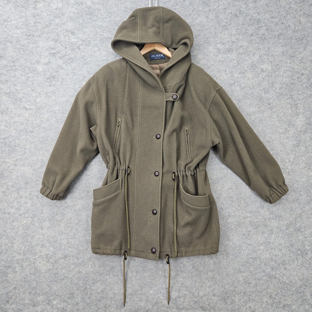 JG Hook Wool Blend Parka Womens Green Vintage Hooded Utility Coat Union Made USA